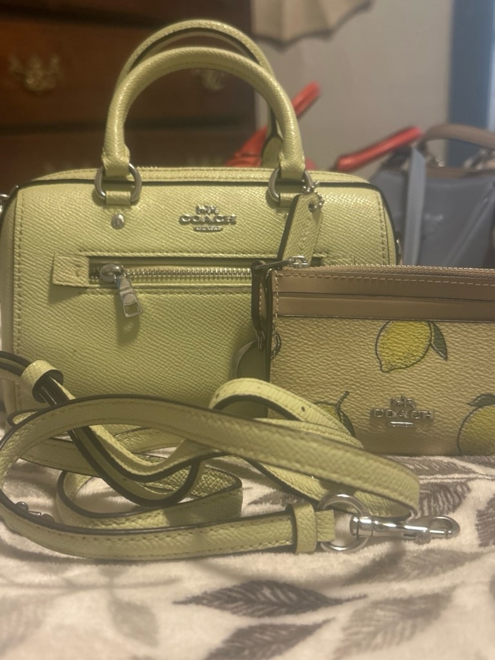 Coach Lemon Yellow Mini Satchel with Lemon-Print Card Case